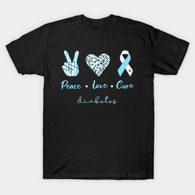 Peace Love Cure Type 1 Diabetes Awareness T-Shirt by thuylinh8